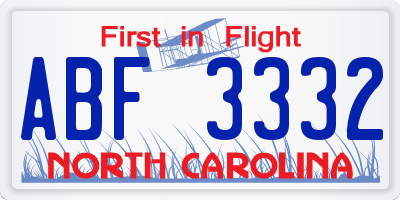 NC license plate ABF3332