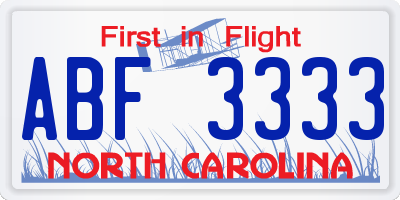 NC license plate ABF3333