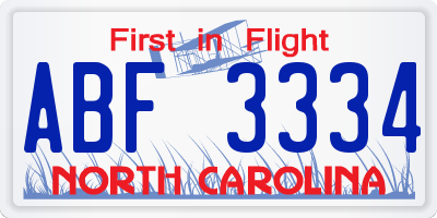NC license plate ABF3334