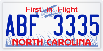 NC license plate ABF3335