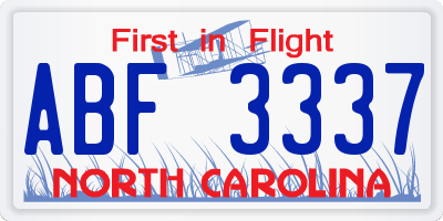 NC license plate ABF3337