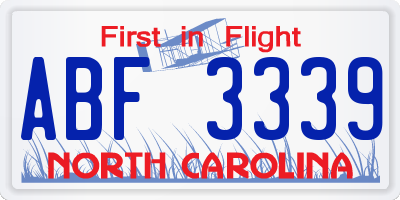NC license plate ABF3339