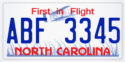 NC license plate ABF3345