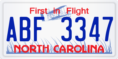NC license plate ABF3347