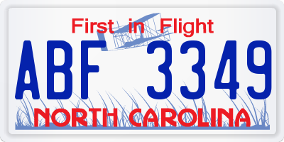 NC license plate ABF3349