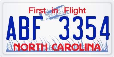 NC license plate ABF3354