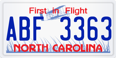 NC license plate ABF3363