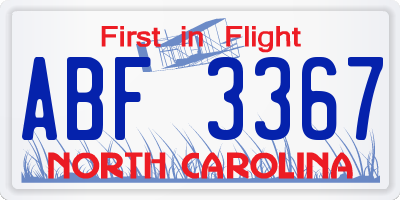 NC license plate ABF3367