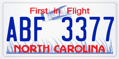 NC license plate ABF3377