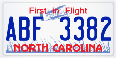 NC license plate ABF3382