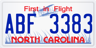 NC license plate ABF3383