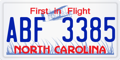 NC license plate ABF3385