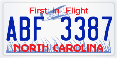 NC license plate ABF3387