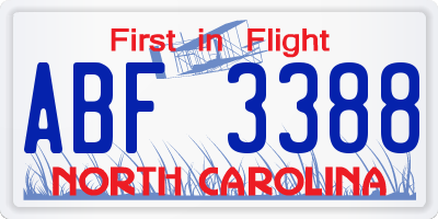 NC license plate ABF3388