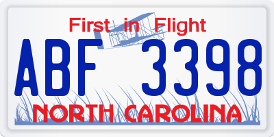 NC license plate ABF3398