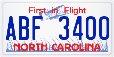 NC license plate ABF3400