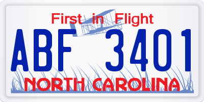 NC license plate ABF3401