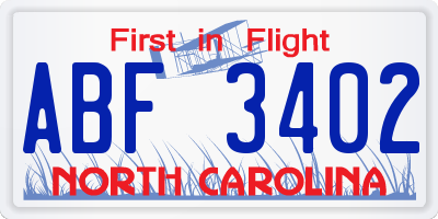 NC license plate ABF3402