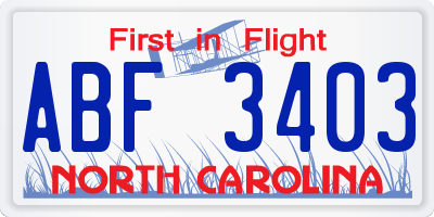 NC license plate ABF3403