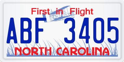 NC license plate ABF3405