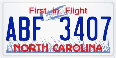 NC license plate ABF3407