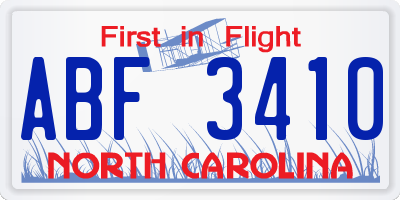 NC license plate ABF3410