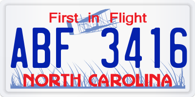 NC license plate ABF3416