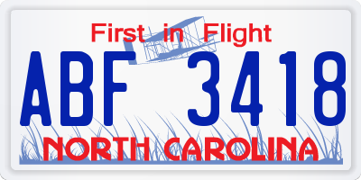 NC license plate ABF3418