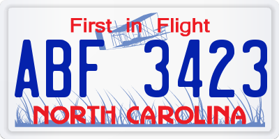 NC license plate ABF3423