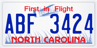 NC license plate ABF3424