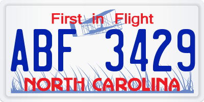 NC license plate ABF3429