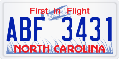 NC license plate ABF3431