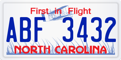 NC license plate ABF3432