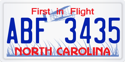 NC license plate ABF3435