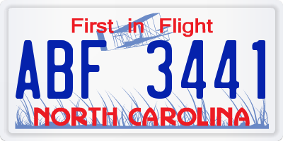NC license plate ABF3441