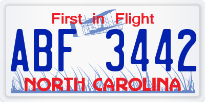 NC license plate ABF3442