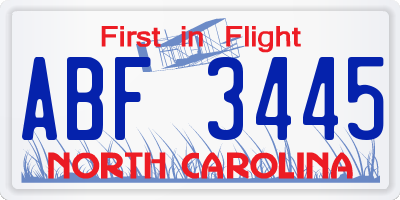 NC license plate ABF3445