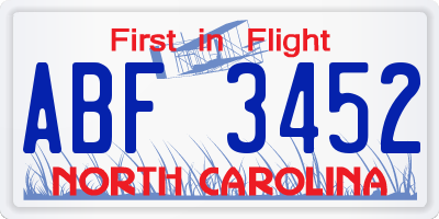 NC license plate ABF3452
