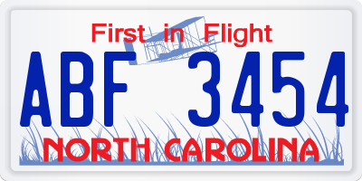 NC license plate ABF3454