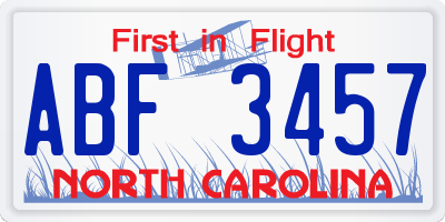 NC license plate ABF3457