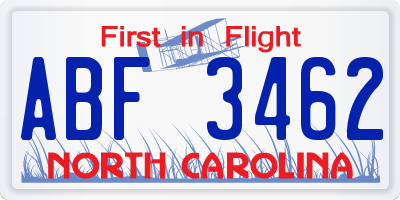 NC license plate ABF3462