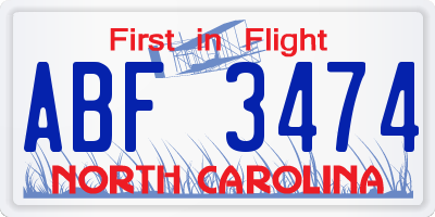 NC license plate ABF3474