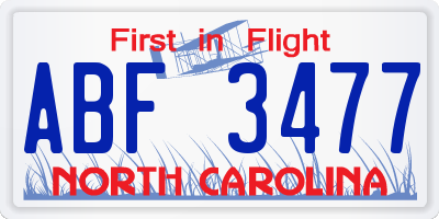 NC license plate ABF3477