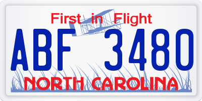 NC license plate ABF3480
