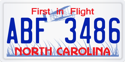 NC license plate ABF3486