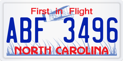 NC license plate ABF3496