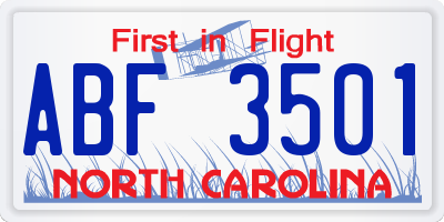 NC license plate ABF3501
