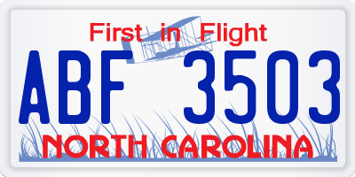 NC license plate ABF3503