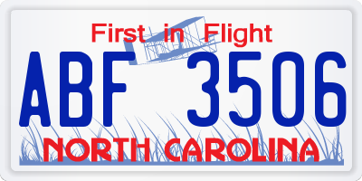 NC license plate ABF3506