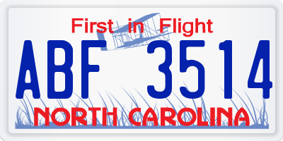 NC license plate ABF3514